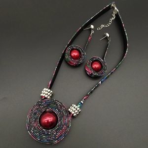 Red national wind rope necklace and earrings set.​​